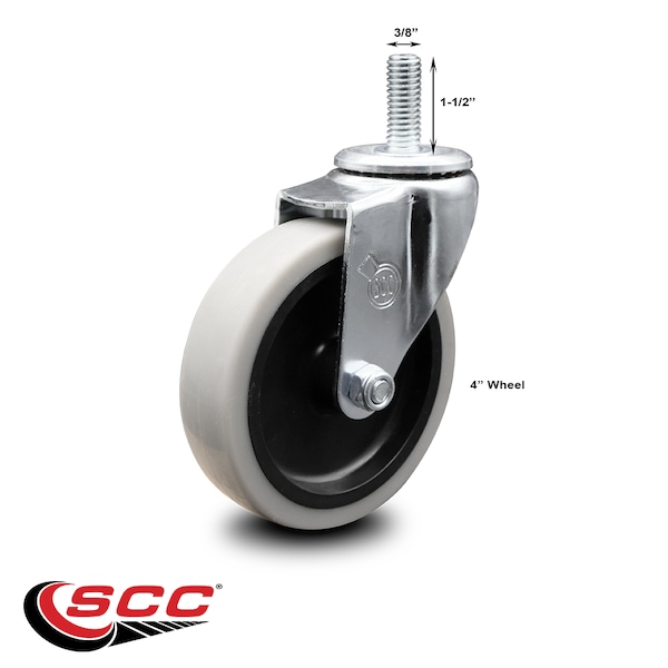 4 Inch Thermoplastic Rubber Wheel 3/8 Inch Threaded Stem Caster